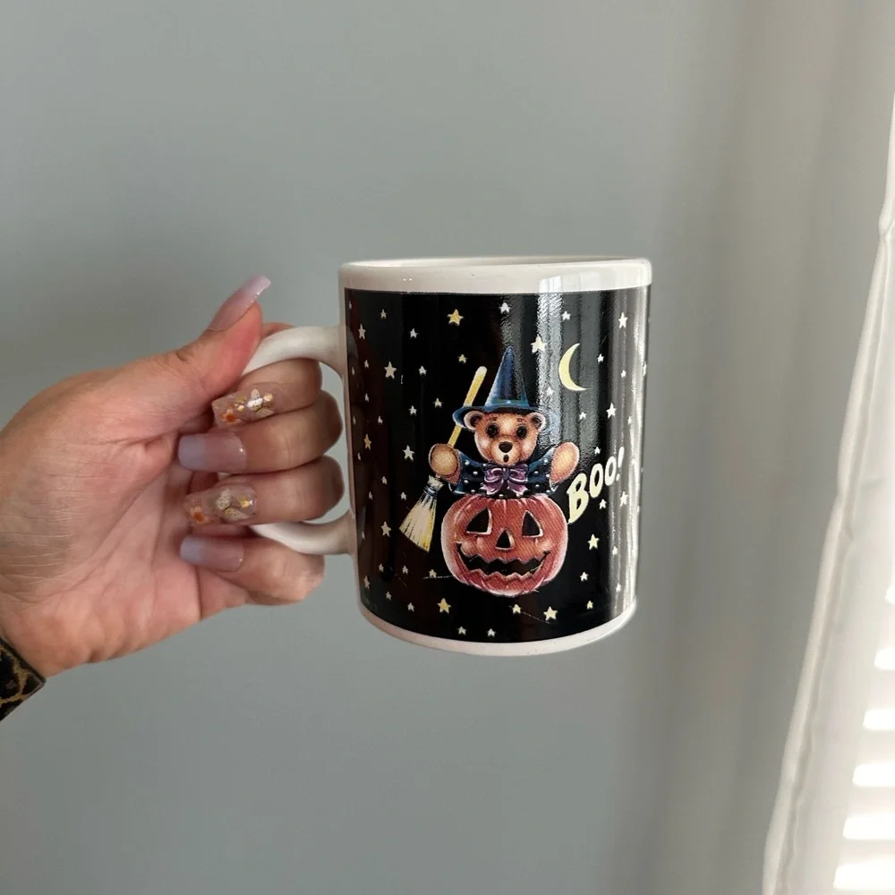 Vintage 1994 Teddy Bear Witch Pumpkin Halloween Nostalgic Ceramic Coffee Cups